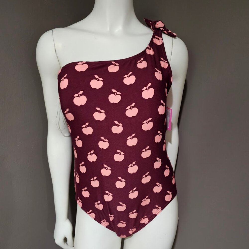 Kate Spade New York Fruit Print One Shoulder One Piece Swimsuit Deep Plum - Picture 2 of 12